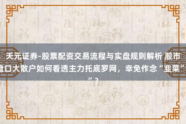 天元证券-股票配资交易流程与实盘规则解析 股市盘口大散户如何看透主力托底罗网，幸免作念“韭菜”？
