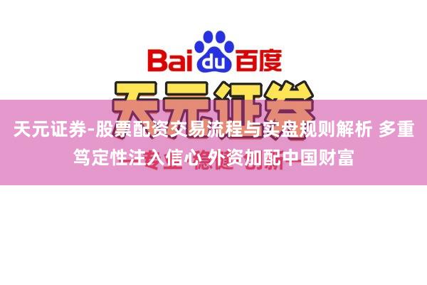 天元证券-股票配资交易流程与实盘规则解析 多重笃定性注入信心 外资加配中国财富