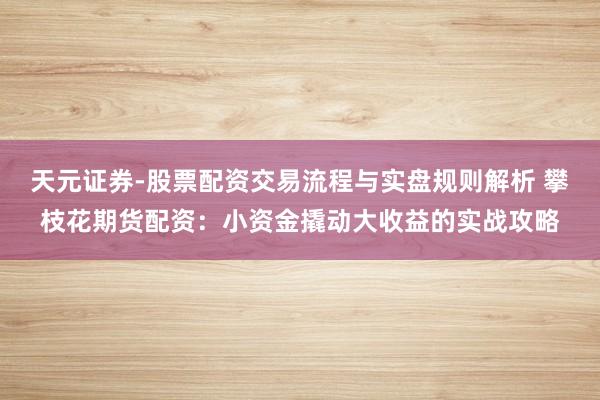 天元证券-股票配资交易流程与实盘规则解析 攀枝花期货配资：小资金撬动大收益的实战攻略